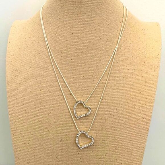 2 Heart Pendant Necklace Set made with Swarovski Crystals, Friendship Love Gift - Picture 4 of 9